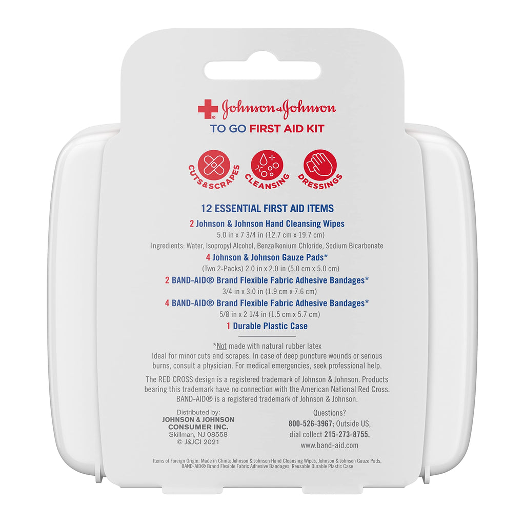 J&J Red Cross First Aid To Go Mini Portable Emergency Wound Care Travel Kit with Adhesive Bandages, Gauze Pads & Wipes for Purse