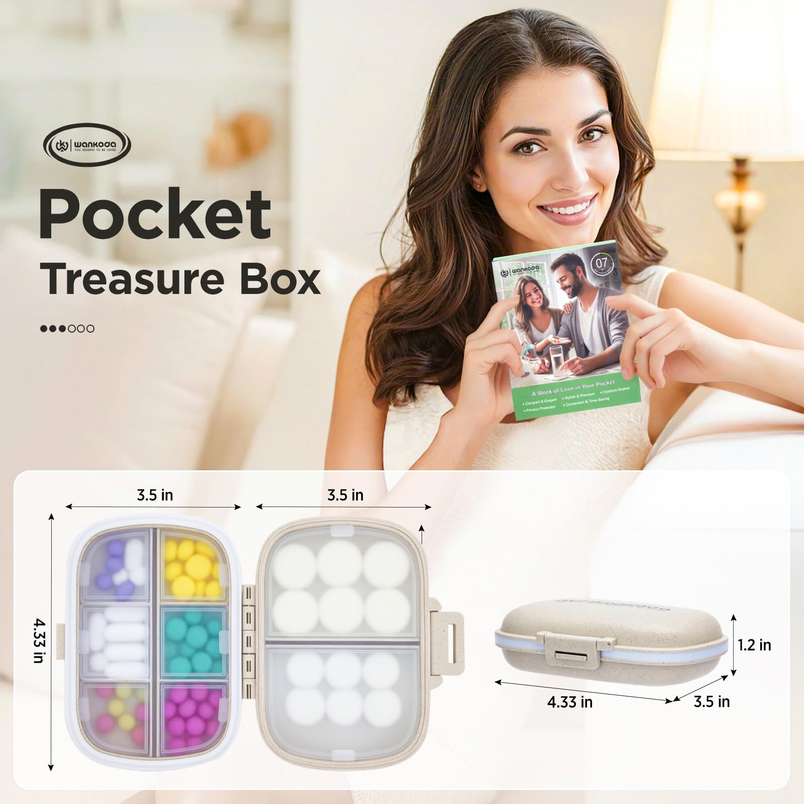 Travel Pill Organizer - Weekly Medicine Box with Labels, Small Cute Portable Pill Case for Daily Vitamins & Medications, Leak-Pr