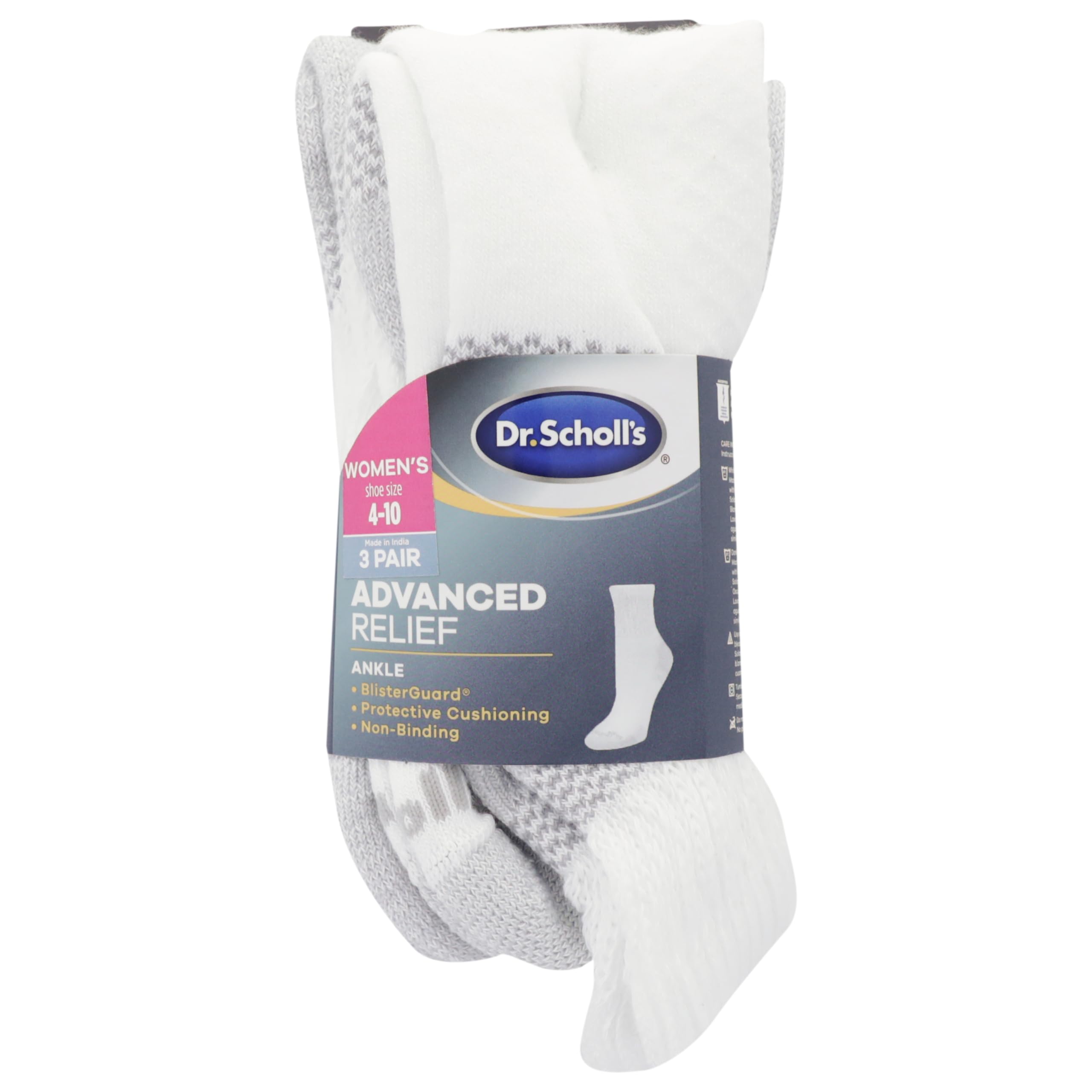Dr. Scholl's Women Advanced Relief - 2 & 3 Pair Packs Socks, White, 6.5-12 US