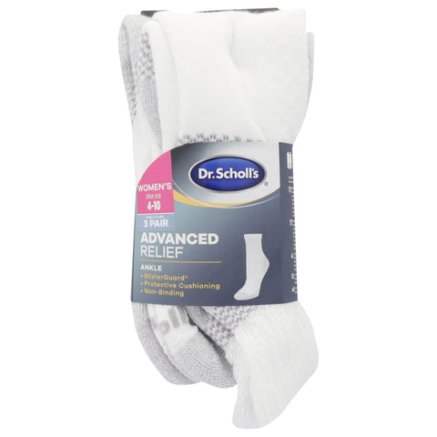 Dr. Scholl's Women Advanced Relief - 2 & 3 Pair Packs Socks, White, 6.5-12 US