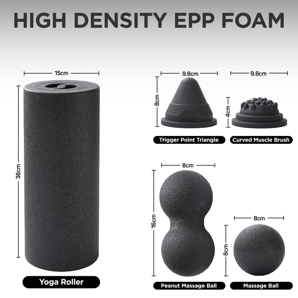 MZDXJ 5 in 1 Foam Roller Set with Peanut Massage Ball, Curved Muscle Brush - Yoga Roller, Massage Ball, Trigger Point Triangle f