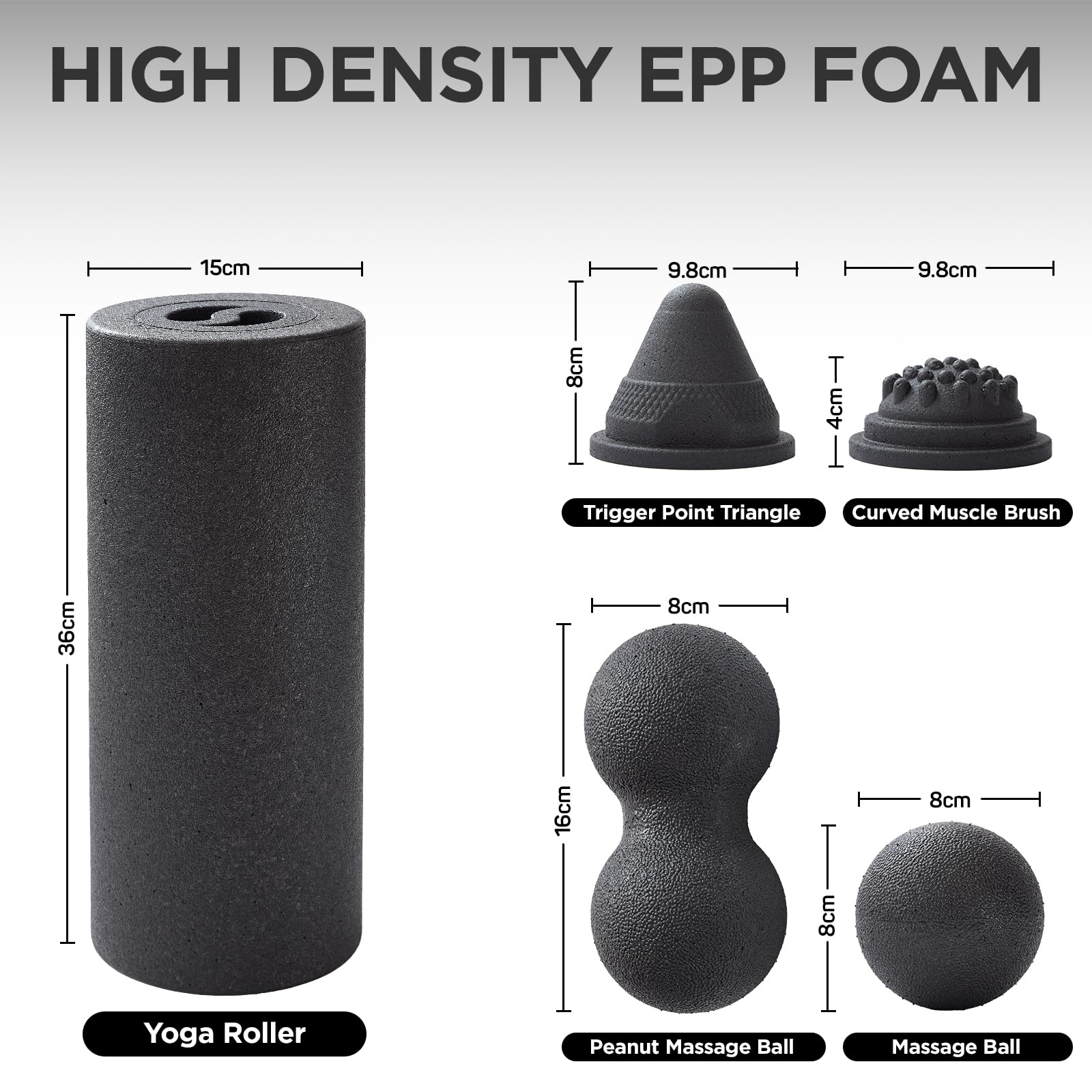 MZDXJ 5 in 1 Foam Roller Set with Peanut Massage Ball, Curved Muscle Brush - Yoga Roller, Massage Ball, Trigger Point Triangle f