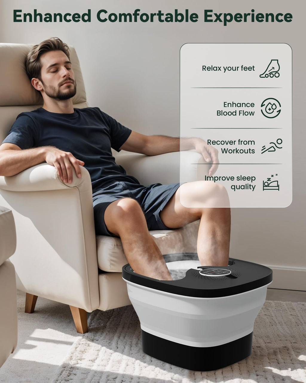 Snailax Foot Spa Bath Massager with Heat, Remote Control, Shiatsu Massage Rollers, Bubble, Temperature Control, Collapsible, Ped
