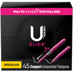 U by Kotex Click Compact Tampons, Regular Absorbency, Unscented, 45 Count