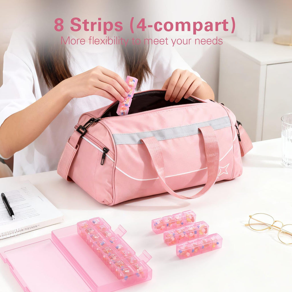 Barhon Monthly Pill Organizer 1 Time a Day, 30 Day Pill Organizer Once a Day, One Month Pills Box for Travel, Pink Medicine Pill