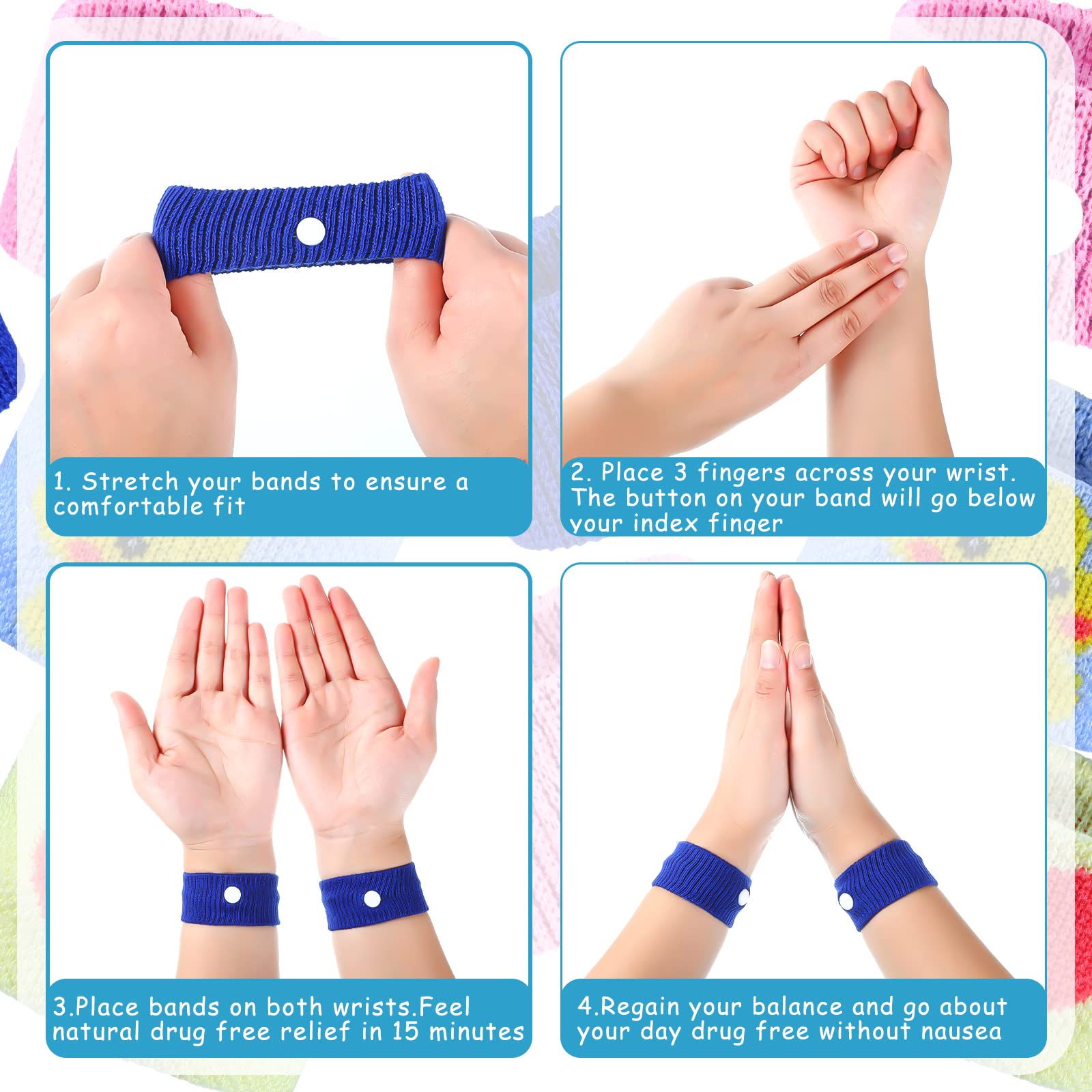 Tondiamo 4 Pairs Kids Motion Sickness Bands Travel Wristbands Kids Motion Sickness Relief Nausea Bands Wristbands Car Bracelet f