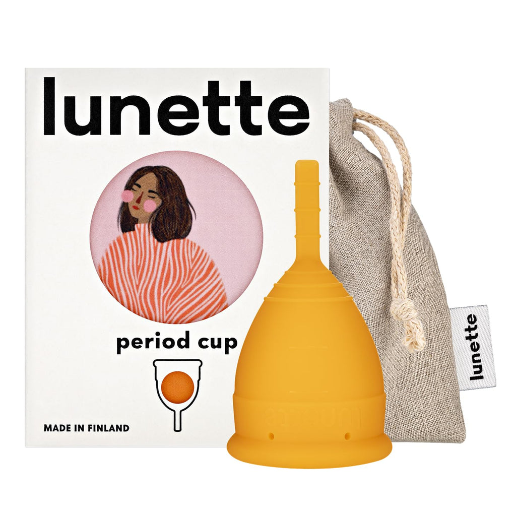 Lunette Menstrual Cup - Best Reusable Period Cup - Wear for 12 Hours and Reuse up to 10 Years, Orange Size 1 for Light to Modera