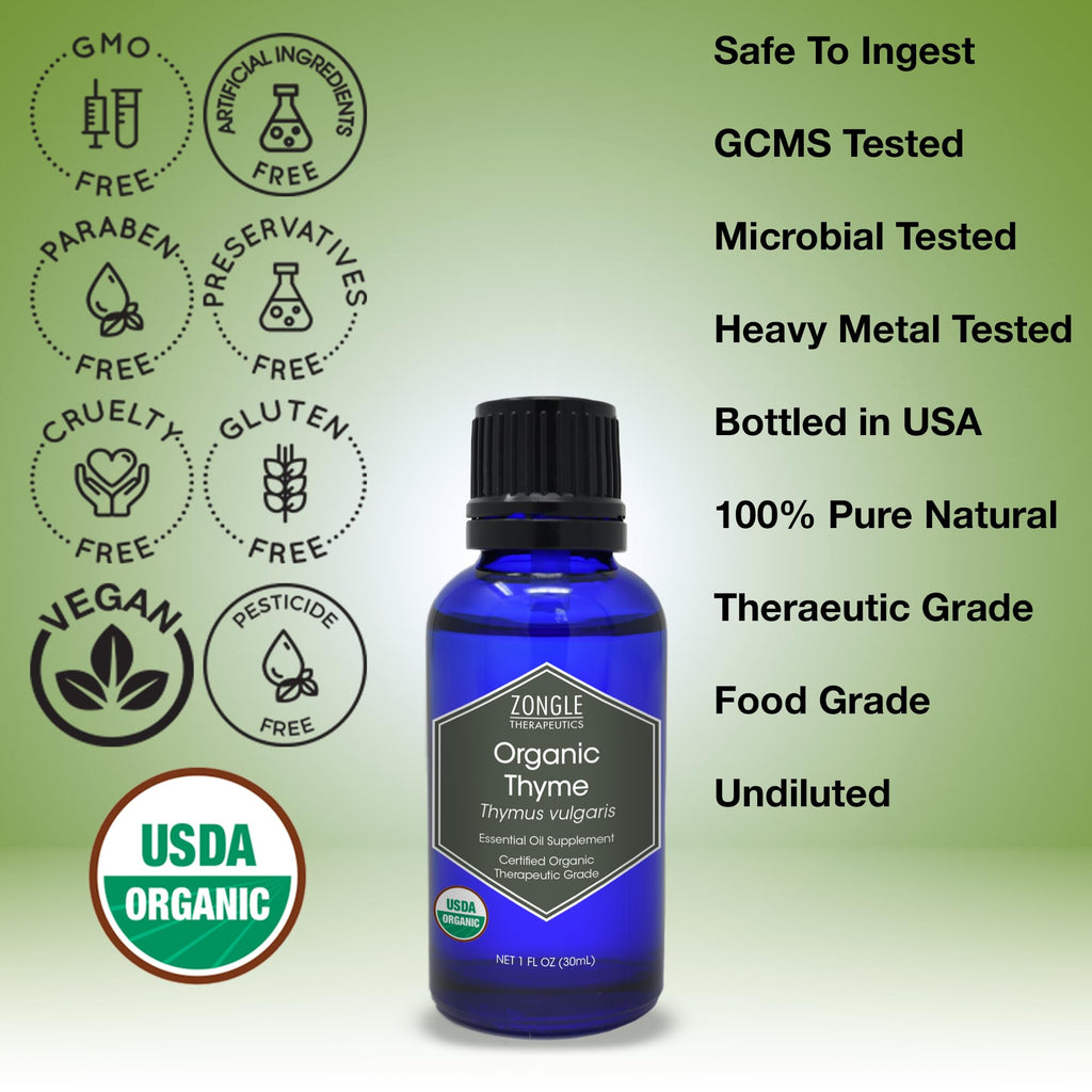 Organic, Thyme Essential Oil, Food Grade - 100% Pure, Thyme Oil, by Zongle Therapeutics, 1 OZ