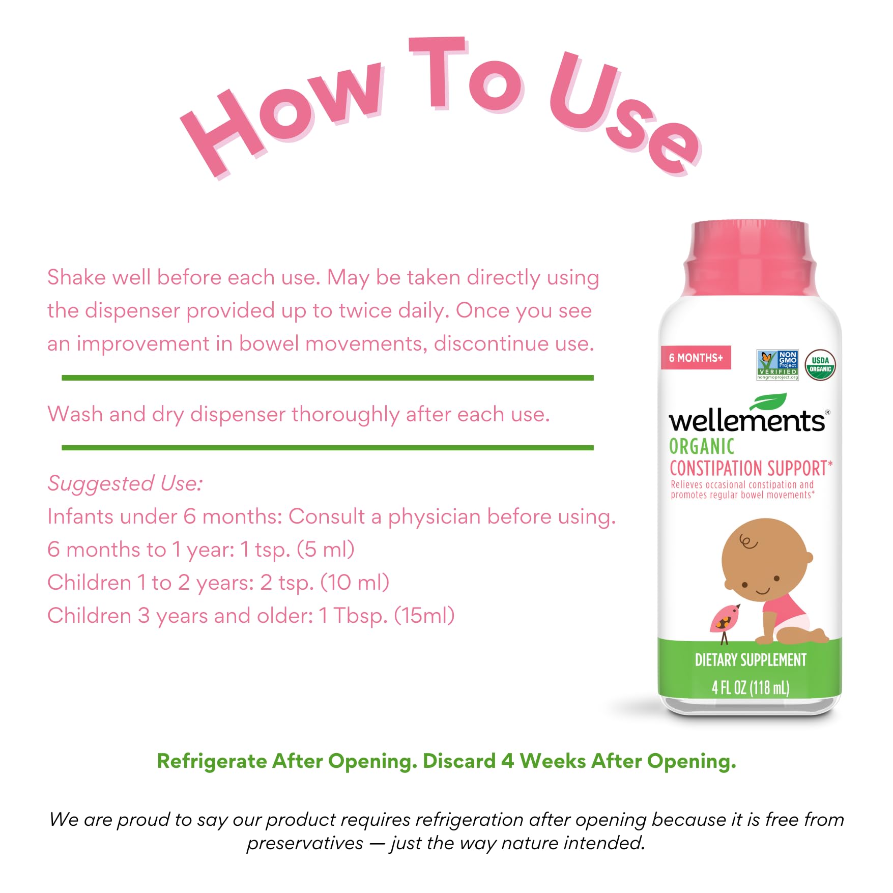 wellements Organic Baby Constipation Support Relieves Occasional Constipation for Infants & Toddlers, No Harsh Laxatives, USDA C