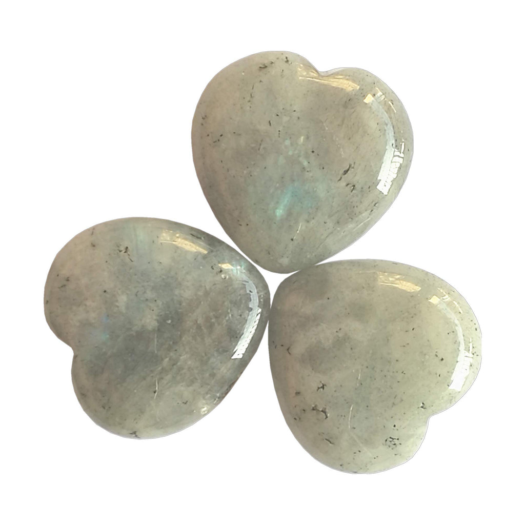 Bacatgem 3 Pcs Natural Moonstone Pocket Palm Thumb Healing Crystal Heart Love Worry Stones,1 inches Reiki Balancing Crystal and 