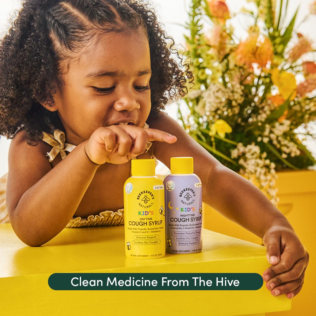 Beekeepers Naturals Propolis Honey Cough Syrup Nighttime for Kids Immune Support with Propolis, Elderberry & Raw Honey - Sleep