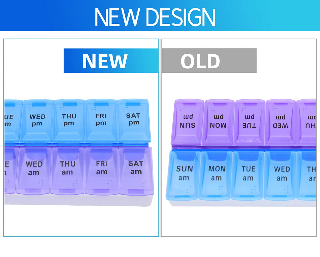 7 Day Weekly AM PM Pill Organizer, ShysTech Large Pill Case Pill Box for Pills Vitamin Supplements Medication (Purple/Blue)