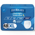 FitRight Overnight Unisex Extra Large Underwear, (56-68 in Waist) 48 Count (4 Bags of 12), Maximum All Night Disposable Incontin