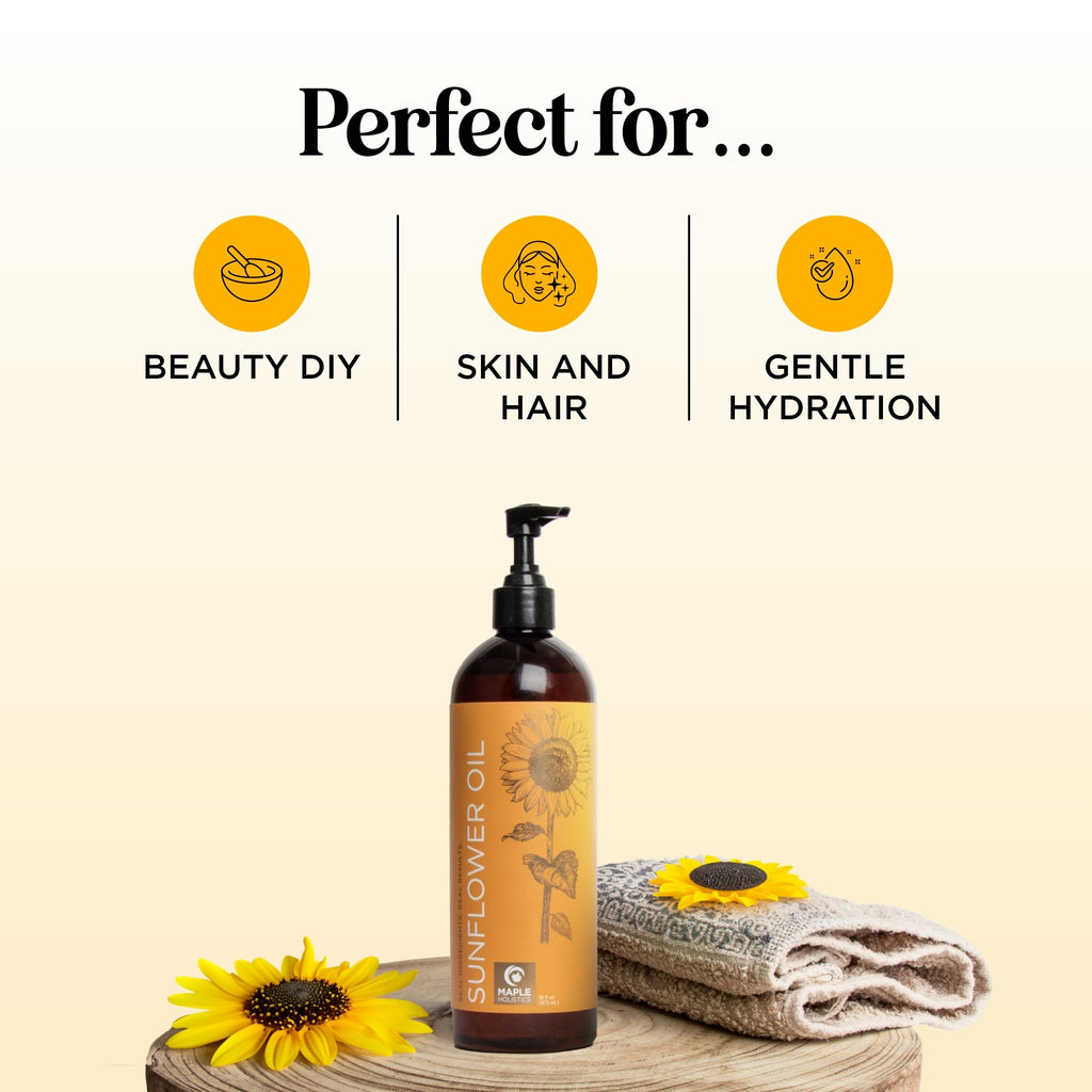 Sunflower Oil for Hair Skin and Nails - Anti Aging Skin Care with Vitamin E Oil for Skin and Hair Care - Pure Sunflower Oil Skin