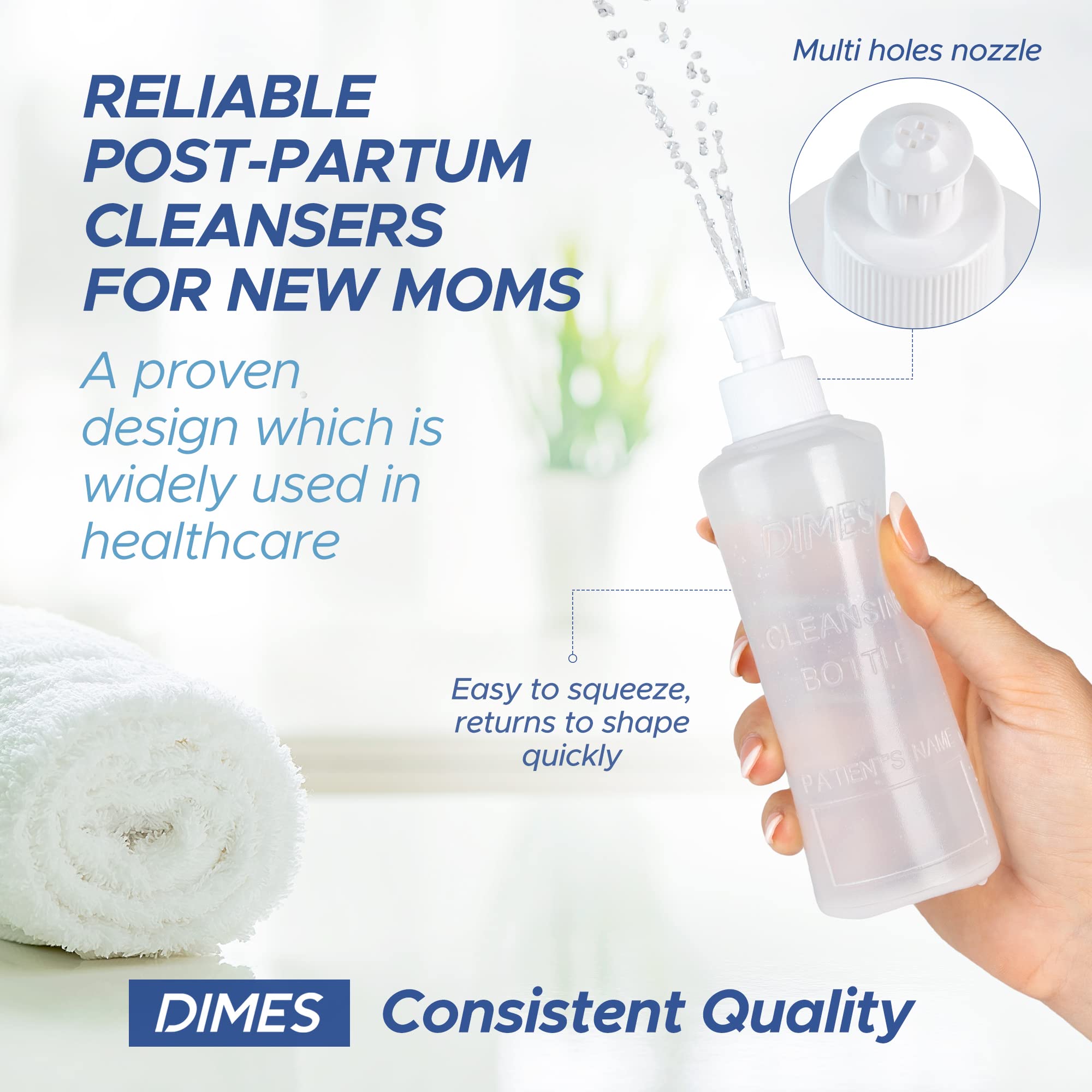 Dimes Perineal Lavette Irrigation Bottle, (Pack of 5), 8 oz. - Peri Bottle for Postpartum Care - After-Birth Essentials for Mom