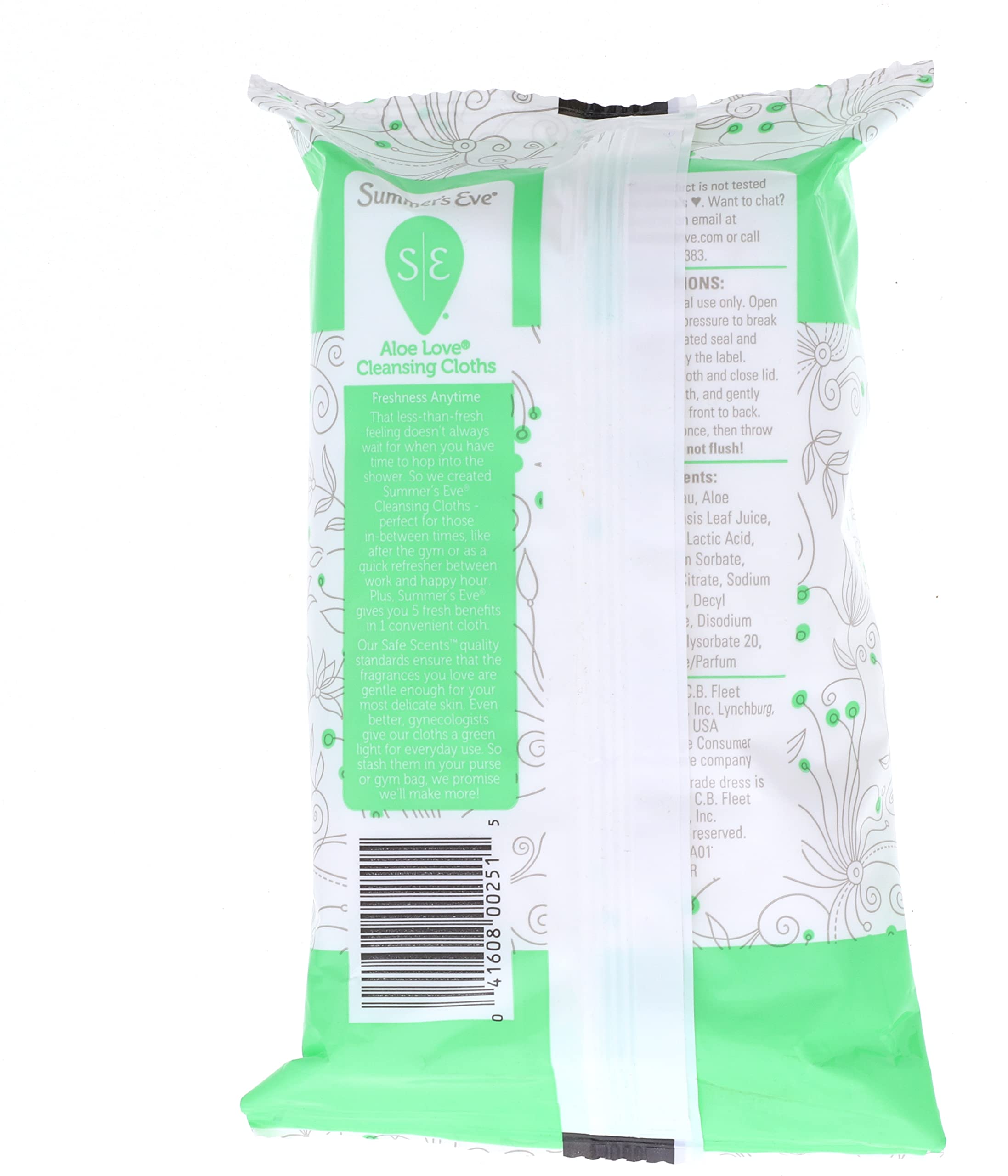 Summers Eve Aloe Love Gentle Daily Feminine Wipes, Removes Odor, pH balanced, 32 Count, (Pack of 2)