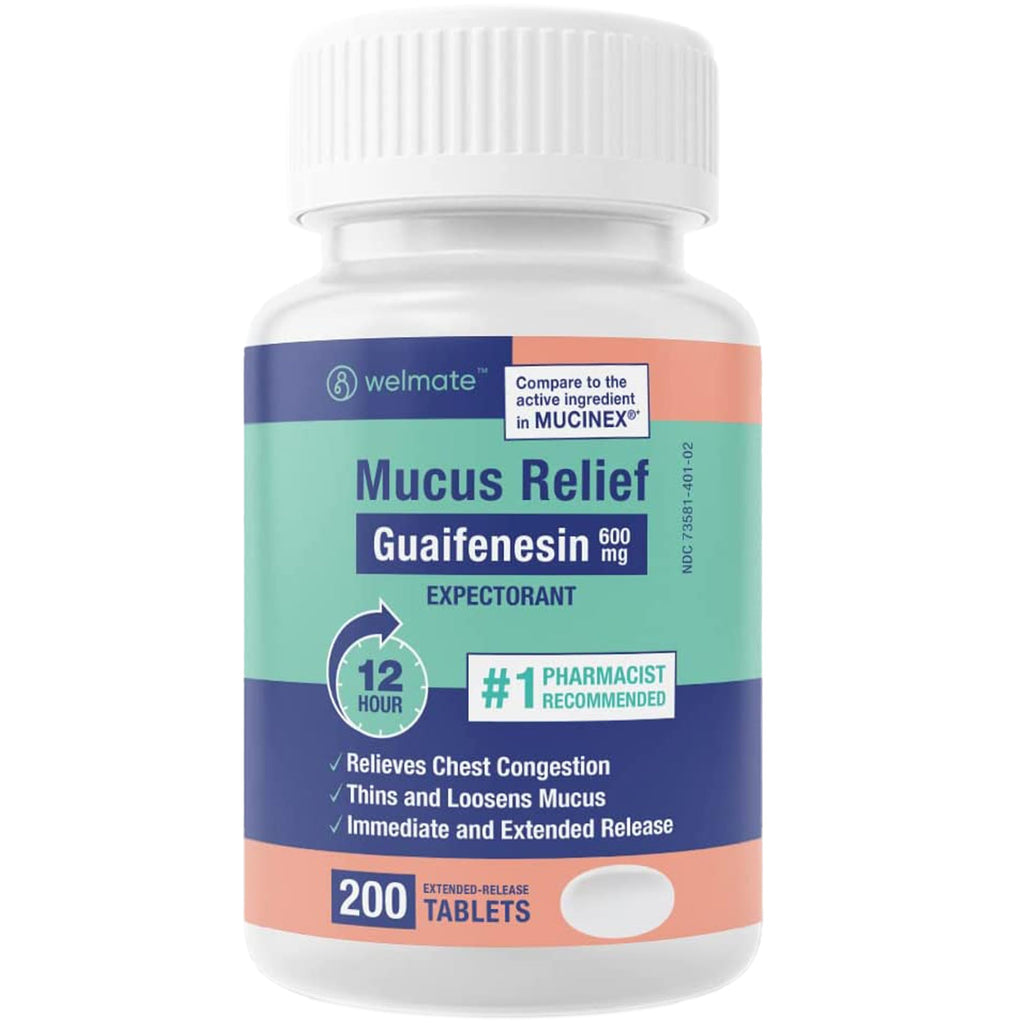 WELMATE - Mucus Relief - Guaifenesin 600mg - 12 Hr Support - Temporary Relief from Cough, Nasal & Chest Congestion, Infections, 