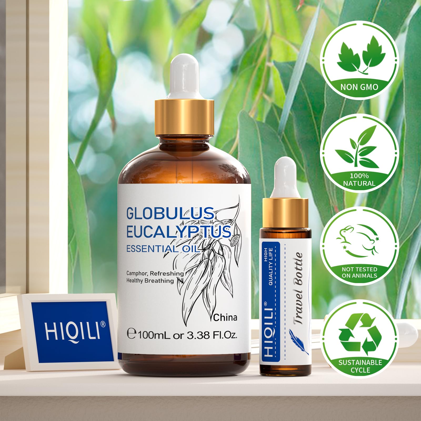 HIQILI 100ML Eucalyptus Essential Oil for Spray, Diffuser & Skin, 100% Pure Undiluted - 3.38 Fl Oz