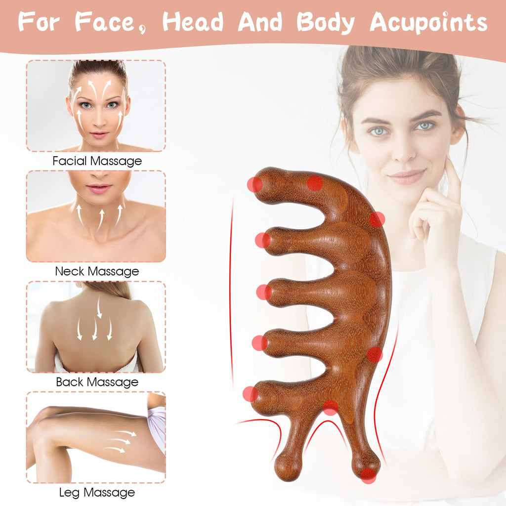 Gjinxi Scalp Massage Comb 2PCs, Wooden Wide Tooth Loc Comb, Natural Sandalwood Head Massager Tool, Hair Growth Scalp Massage Com