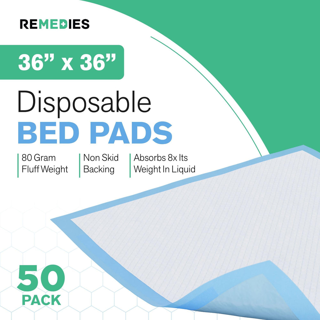 Remedies Extra Large Incontinence Bed Pads (36 x 36, 50 Count) - Super Absorbent Disposable Chux Underpads for Adults, Seniors,
