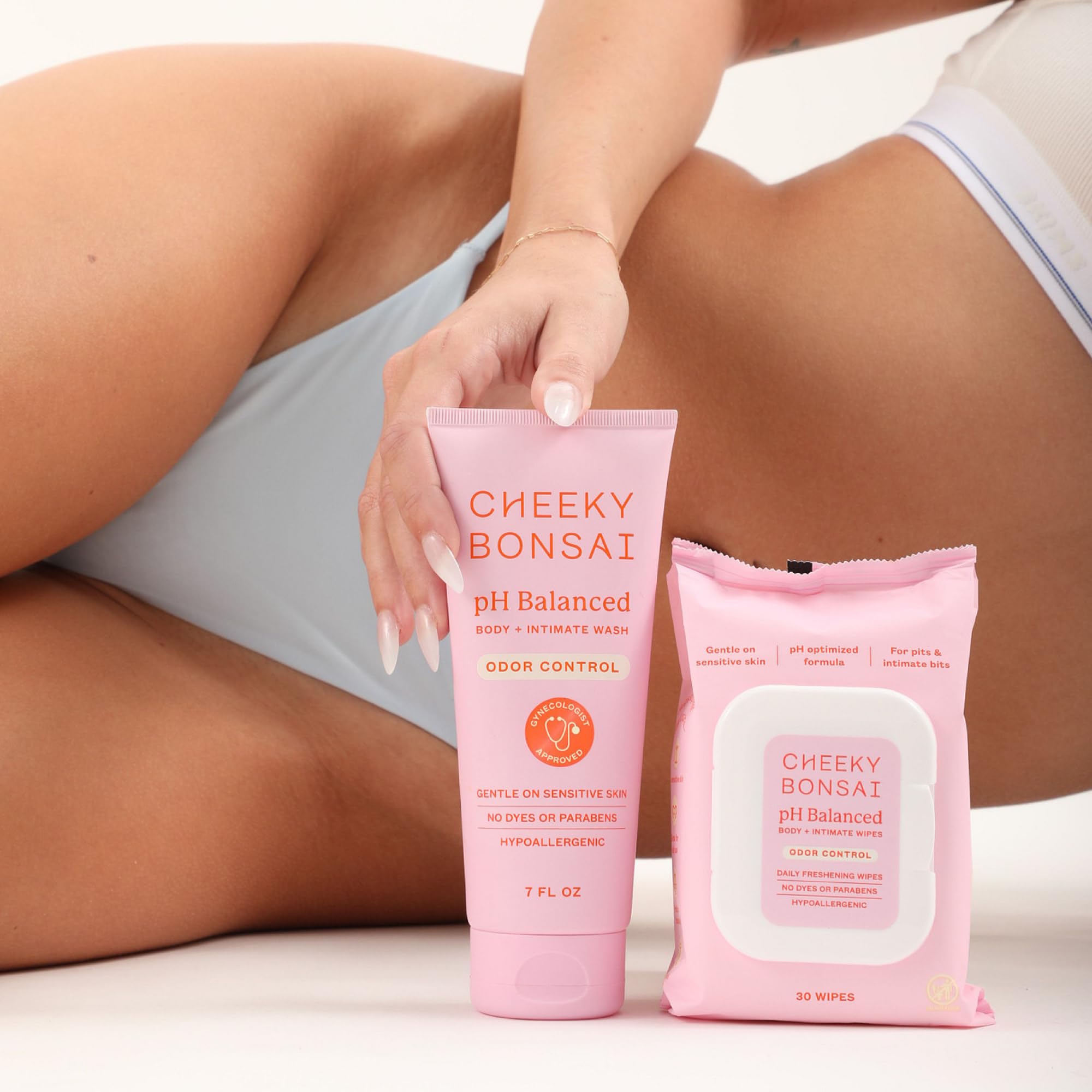 Cheeky Bonsai pH Balanced Feminine Wipes - Removes Odor - Gentle on Sensitive Skin - No Dyes or Parabens - Hypoallergenic - Gyne