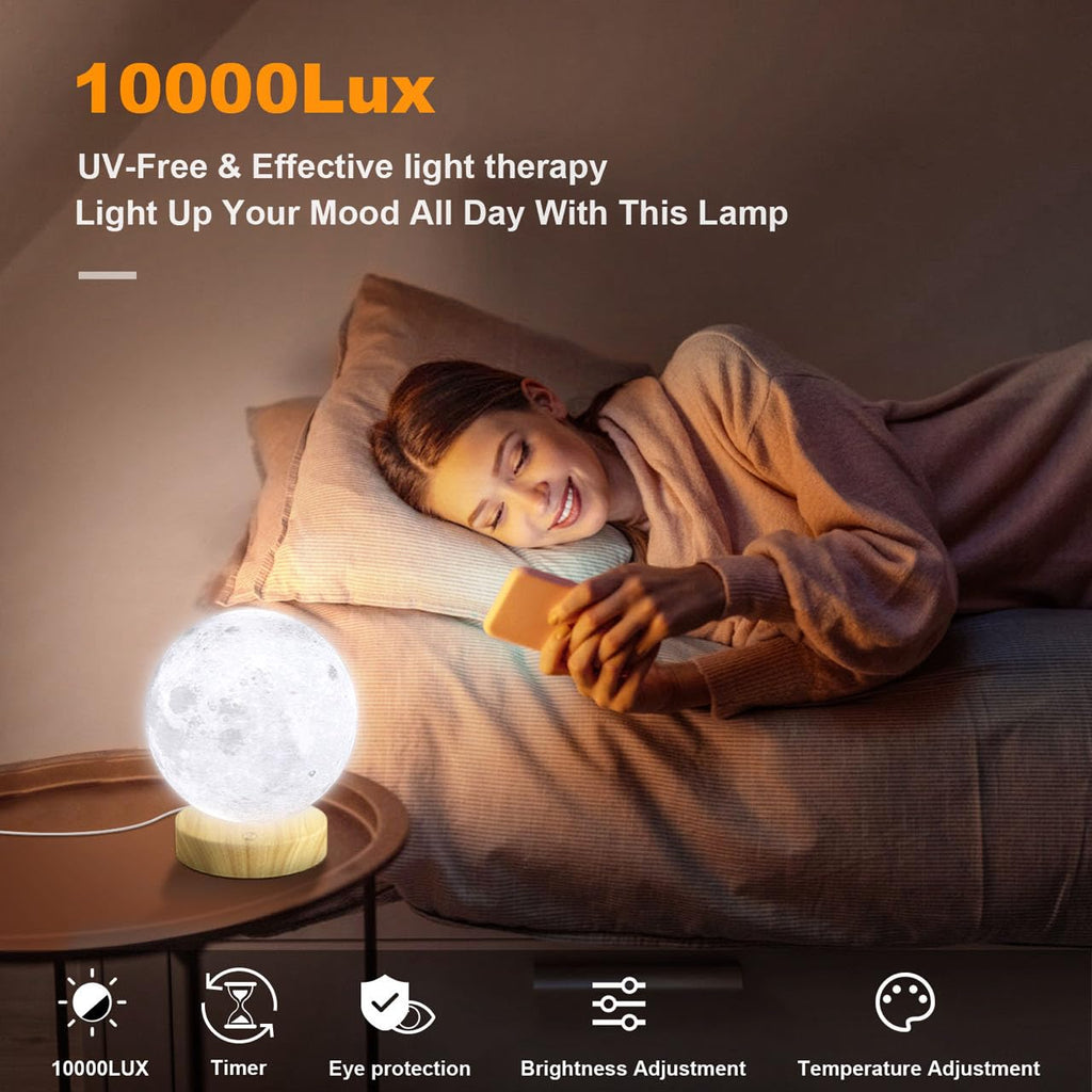 Doraubia Light Therapy Lamp,10000 Lux Sun Lamp with 3 Color Temperatures,Stepless Brightness,Timer & Memory Function, Happy Sunl
