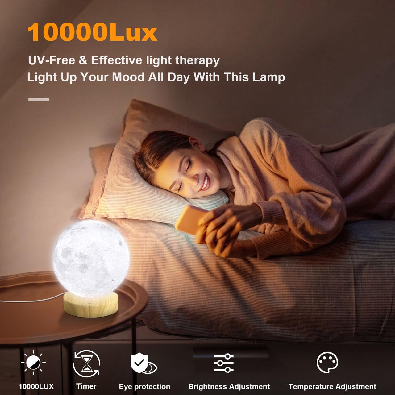 Doraubia Light Therapy Lamp,10000 Lux Sun Lamp with 3 Color Temperatures,Stepless Brightness,Timer & Memory Function, Happy Sunl