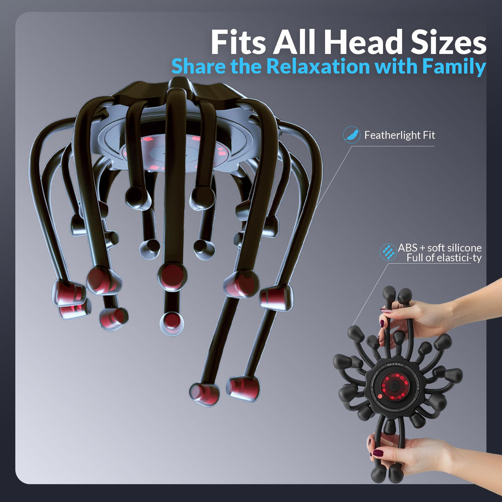 MEDAMOC Electric Scalp Massager, 360 Octopus Head Massager Automatic 5 Modes Scalp Stress Relax Device