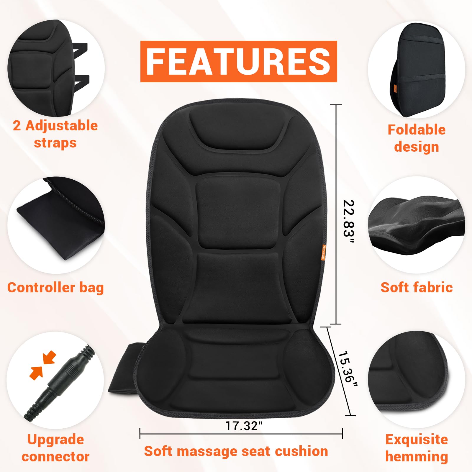 CARSHION Massage Seat Cushion with Full Back Thighs Heat Back Massager with 3 Heating Pads 6 Vibrating Motors, Massage Chair Pad