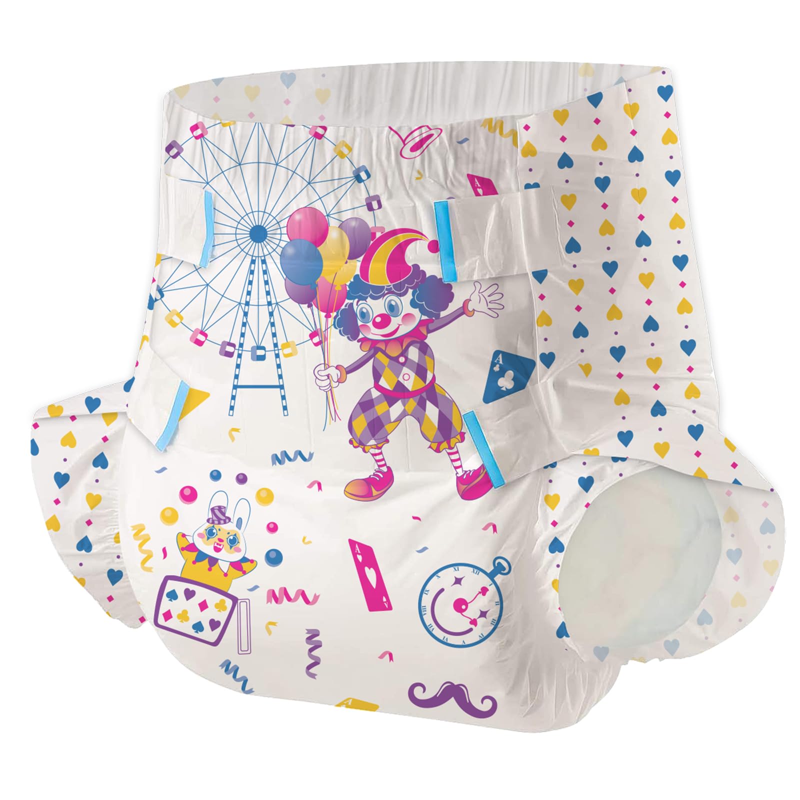 Aimisin Adult Printed Diapers,X-Large-Uncle Clown, 7 Pieces for Men and Women - Leak Protection Heavy Absorbency Protection Diap