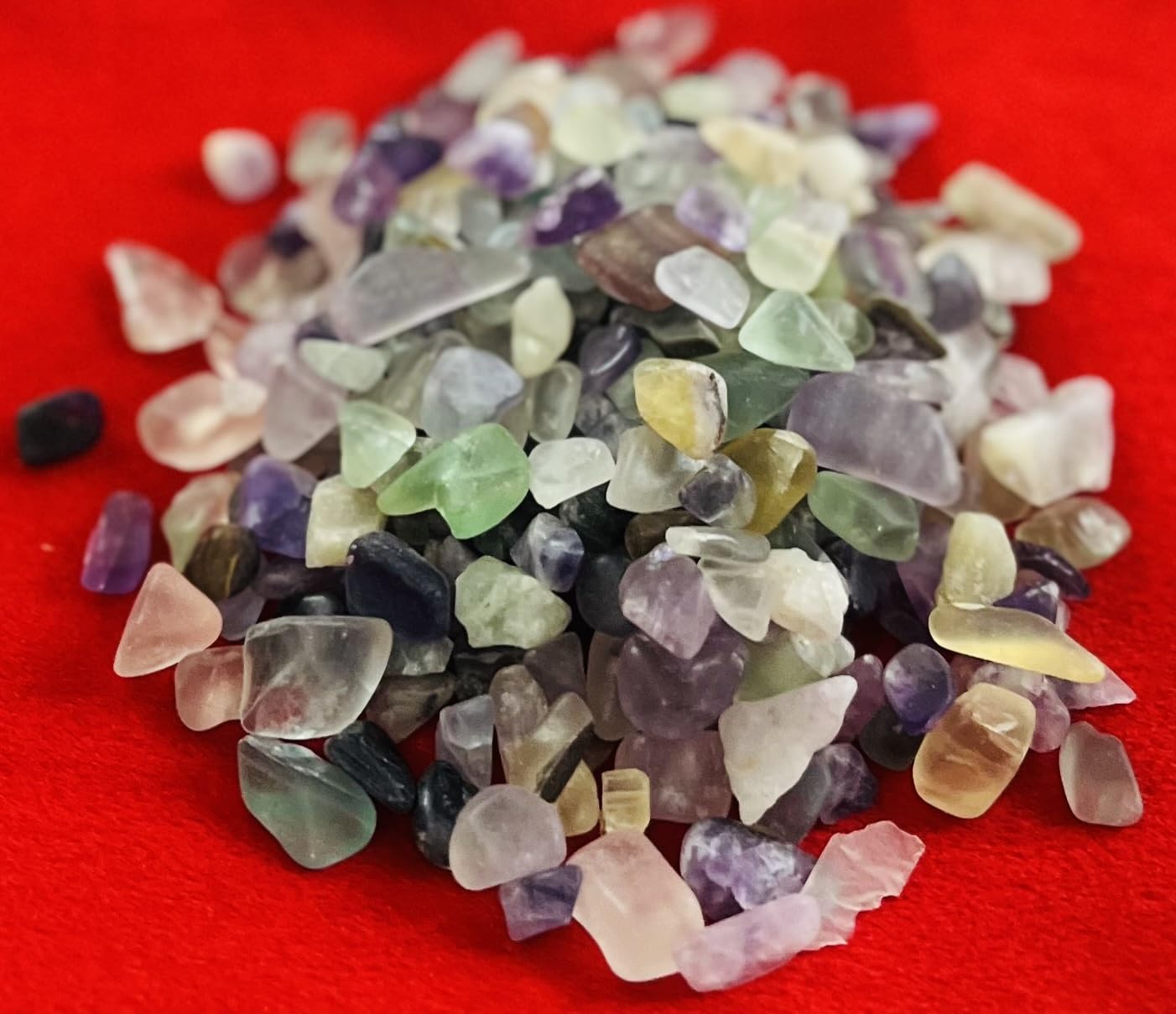 Indian Consigners Natural Crushed Polished Tumbled Gem Stone Chips, Decoration & Healing Crystals (Multi Fluorite)