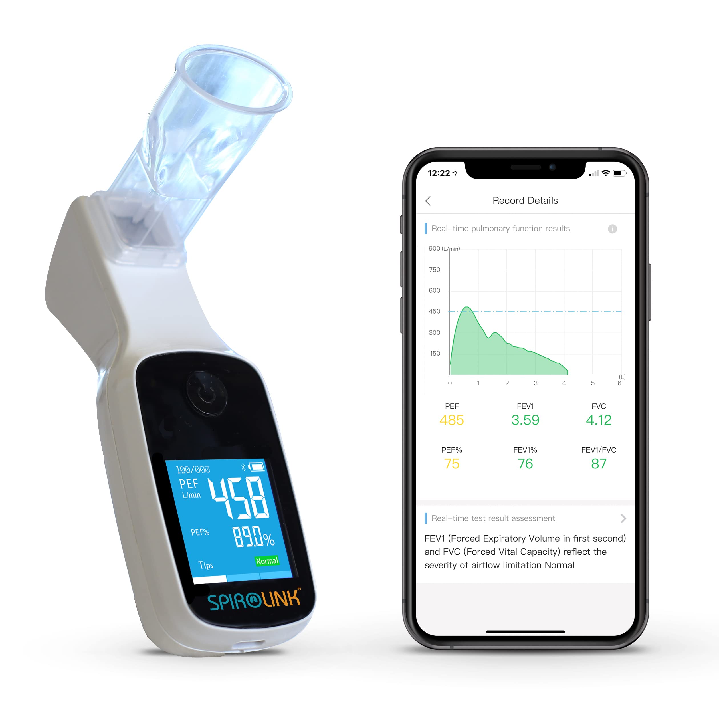 CMI Health SpiroLink - Smart Peak Flow Meter - Portable Pulmonary Function Test, Pocket Spirometer - Long Lifespan, Durable - fo