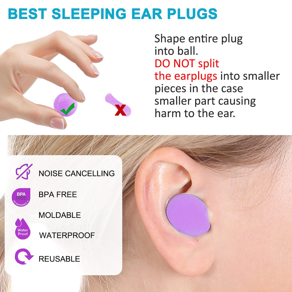 Reusable Silicone Ear Plugs, Waterproof Noise Cancelling EarPlugs for Sleeping, Mowing, Swimming, Airplanes, Concerts