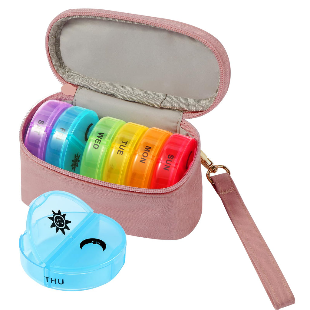Weekly Pill Organizer 2 Times a Day, Travel Pill Box 7 Day with Large Opening, Pill Case, Pill Dispenser Medicine Organizer for 
