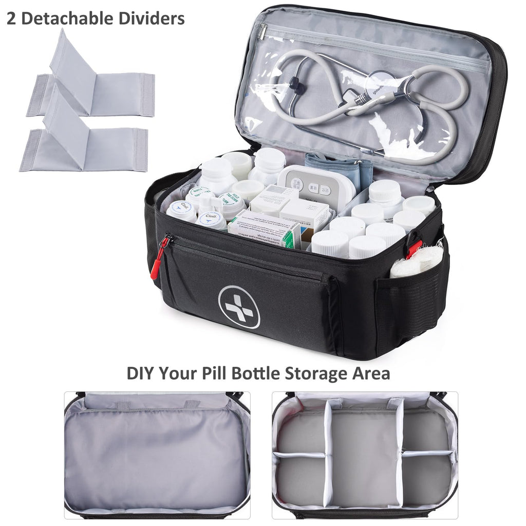 BAGSFY Full Open Medicine Bag Empty, Family First Aid Bag, Small Medicine Storage Bag,Pill Bottle Organizer for Emergency Medica