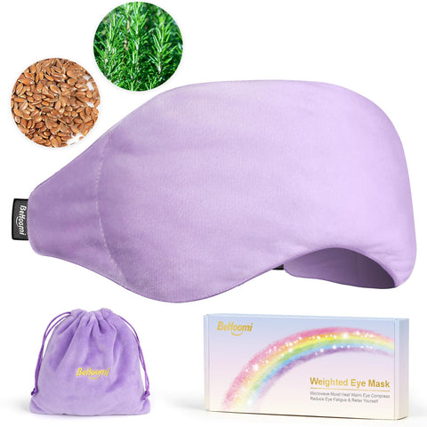 BeHoomi Weighted Eye Mask for Sleeping, Soft Heated Eye Mask, Moist Heat Warm Compress for Eyes, Natural Rosemary & Flaxseeds Mi