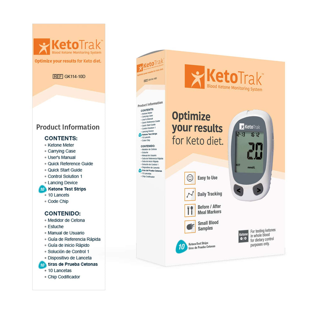 KetoTrak Blood Ketone Testing Kit, 1 Meter, 10 Ketone Strips, 1 Lancing Device, 10 Lancets, Optimize Your Result for Keto Diet b