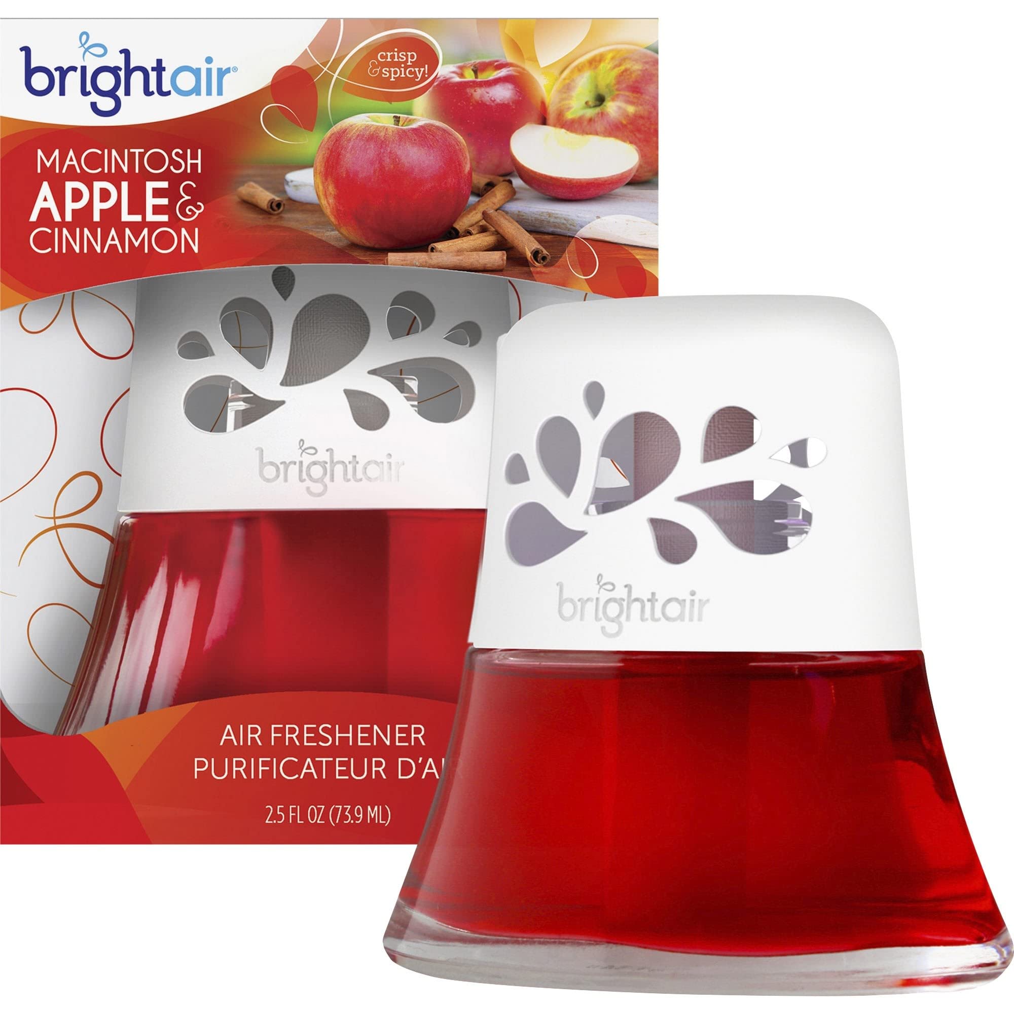 BRIGHT Air Scented Oil Air Freshener, Macintosh Apple and Cinnamon, Red, 2. 5oz, 6/Carton