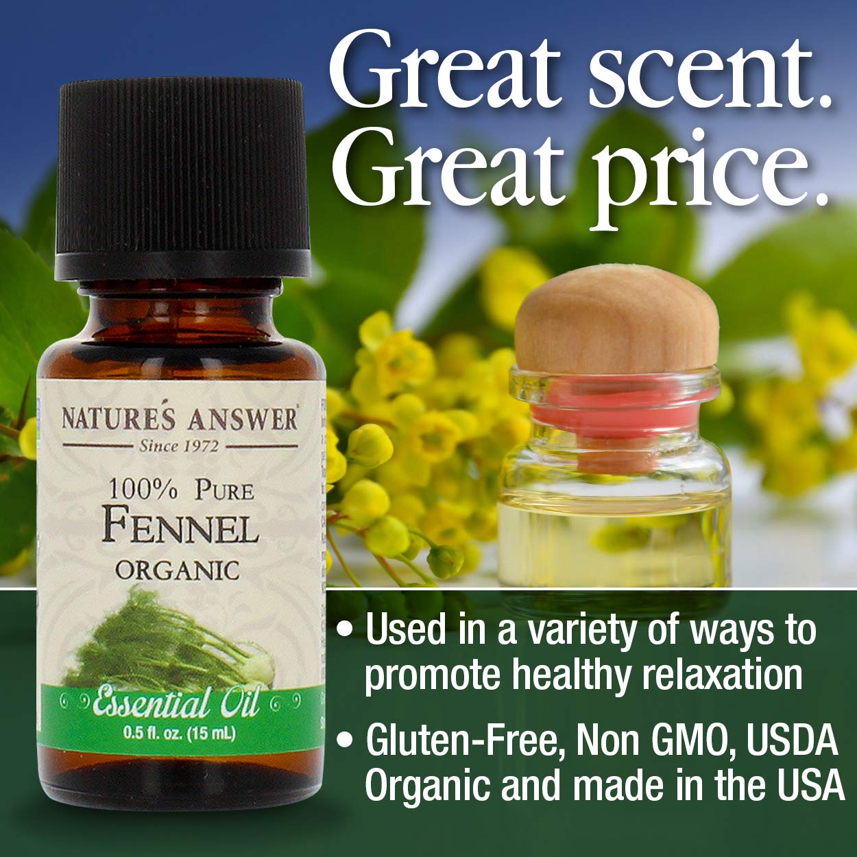 Natures Answer USDA Organic Sweet Fennel Essential Oil, 100% Pure | Natural Aromatherapy Oil for Diffuser/Humidifier, Steam Dist