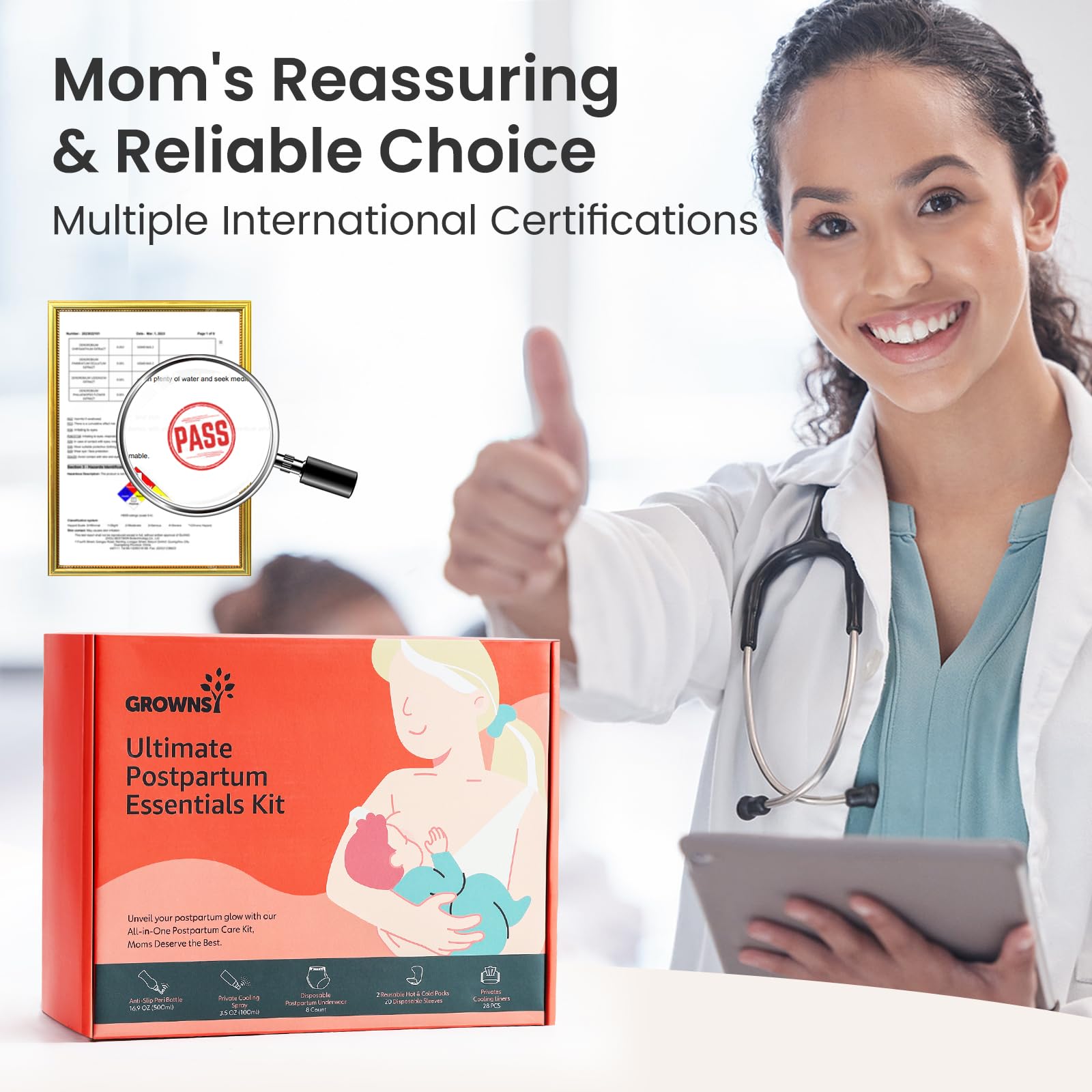 GROWNSY Postpartum Essentials Recovery Kit for Women After Birth, Postpartum Kit for Labor Delivery, Self-Absorbent Postpartum D