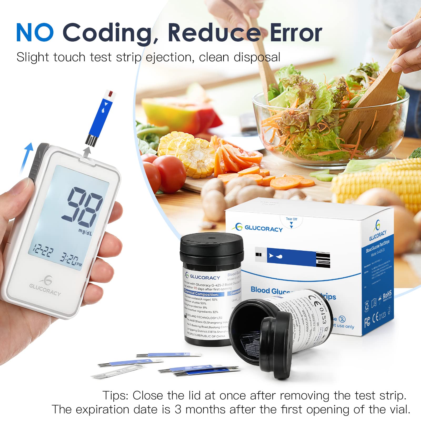 Glucoracy G-425-2 Blood Glucose Monitor Kit, 50 Test Strips and 50 Lancets, Blood Sugar Test Kit with Lancing Device, Diabetes T