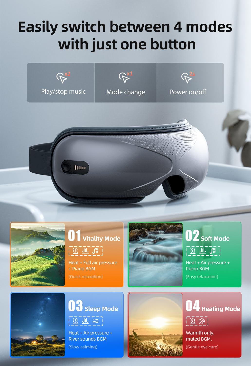 Llano Valentine's Day Mother's Day Gift,Upgrade Eye Massager with Heat, Portable Eye Massage with Bluetooth Music, Eye Mask Mass