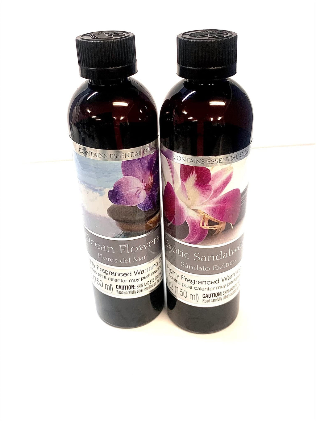 Hosley Set of 2 Assorted Fragrance Warming Oils 5oz Each-Exotic Sandalwood & Ocean Flowers. Ideal for Spa Meditation Bathroom We