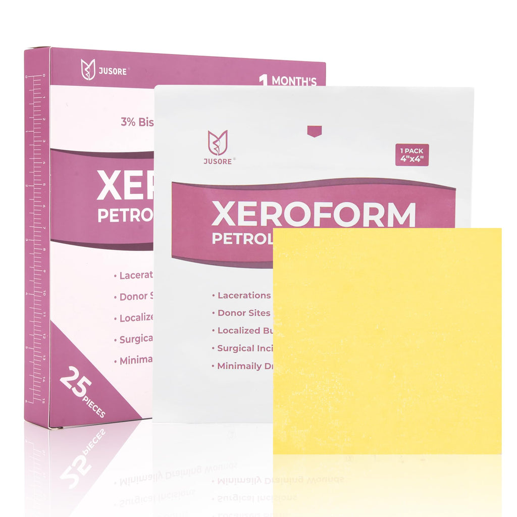 JUSORE Xeroform Petrolatum Dressing 4x4 - FSA-HSA, Non Stick Gauze Pads, Medical Soft Fine Mesh Gauze Patch for Wound Care, Burn
