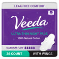 Veeda Ultra Thin Night Pads for Women - Super Absorbent Overnight pads with wings - Feminine Pads with Overnight Absorbency - Un
