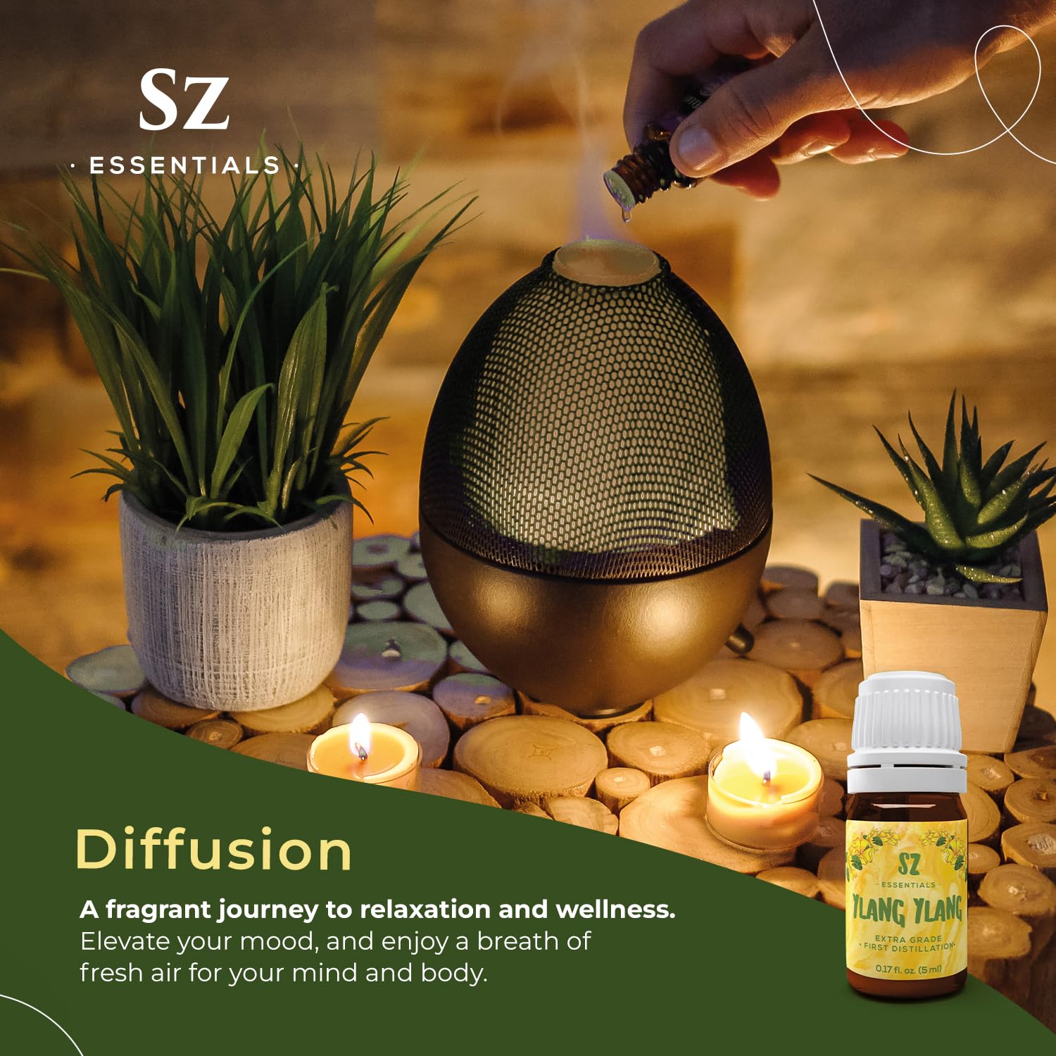 SZ Essentials Ylang Ylang Essential Oil - 100% Pure Natural and Undiluted- Extracted from Cananga Odorata var. Genuina - Floral