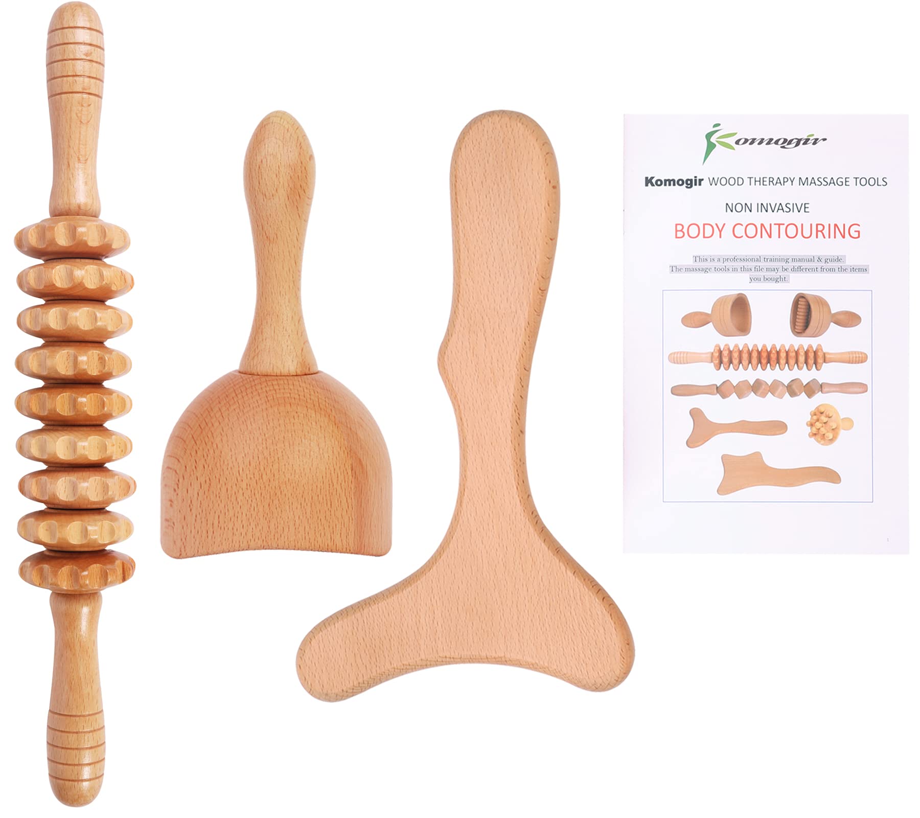 Komogir 3-in-1 Wood Therapy Massage Tools Lymphatic Drainage Massager Wooden Massager Body Sculpting Tools for Maderoterapia Col