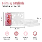 Cool Coolers Fashion Ice by Fit & Fresh, 4 Pack Large Slim Ice Packs, Unique Ice Pack Design for Womens Lunch Bag, Space Saving