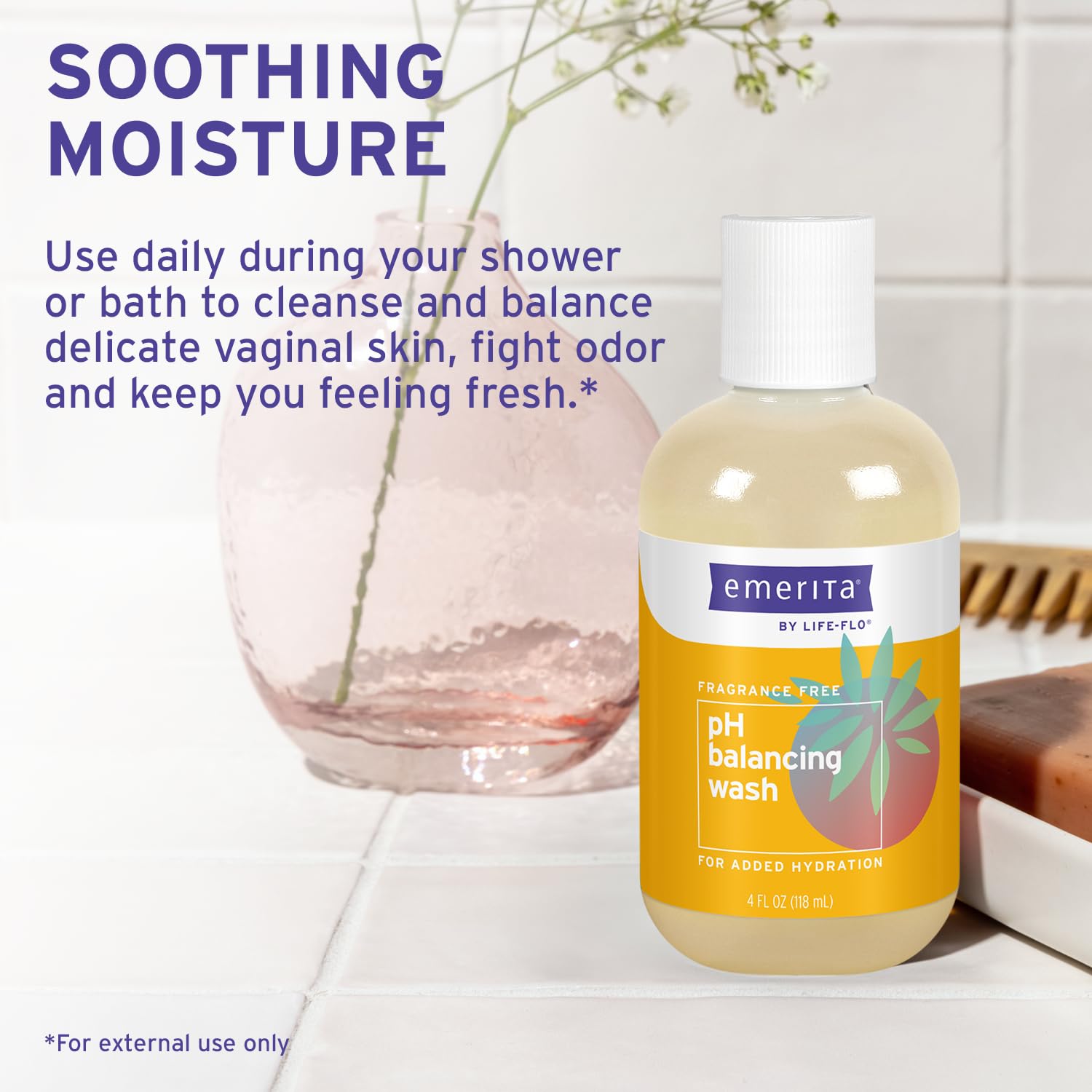Emerita by Life-flo pH Balancing Feminine Wash, Hydrating Cleanser Soothes Delicate Areas, Fights Odor and Keeps You Feeling Fre