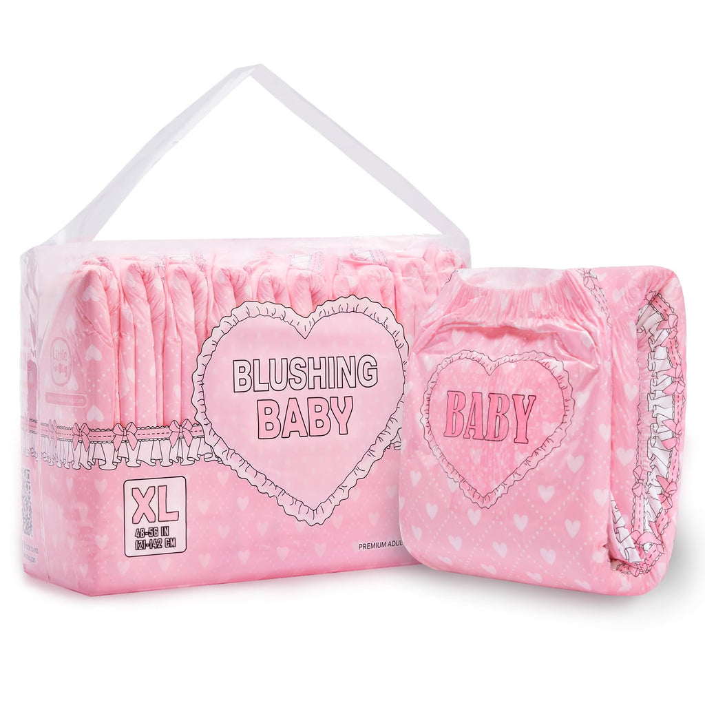 Littleforbig Printed Adult Brief Diapers 10 Pieces - Blushing Baby Pink(XL)